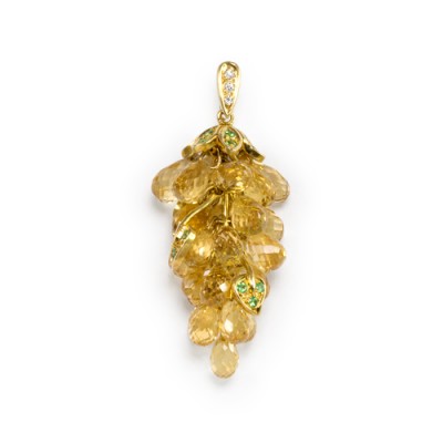 Yellow Citrine and Diamond Pendant