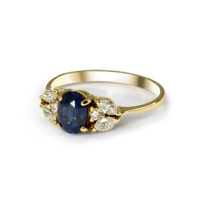 Blue Sapphire and Diamond Ring