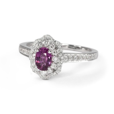 Pink Sapphire and Diamond Ring