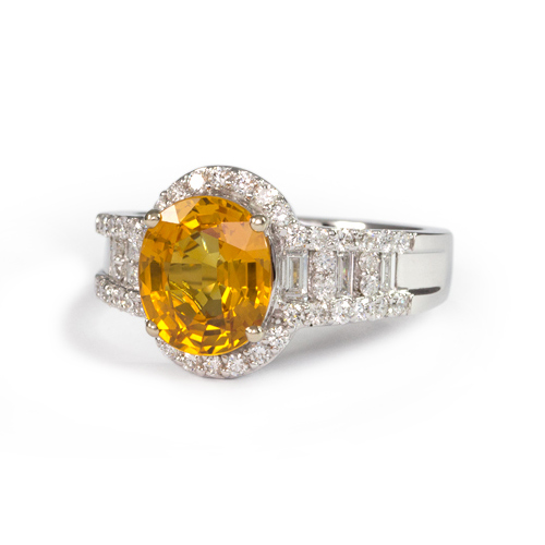 Yellow Sapphire and Diamond Ring